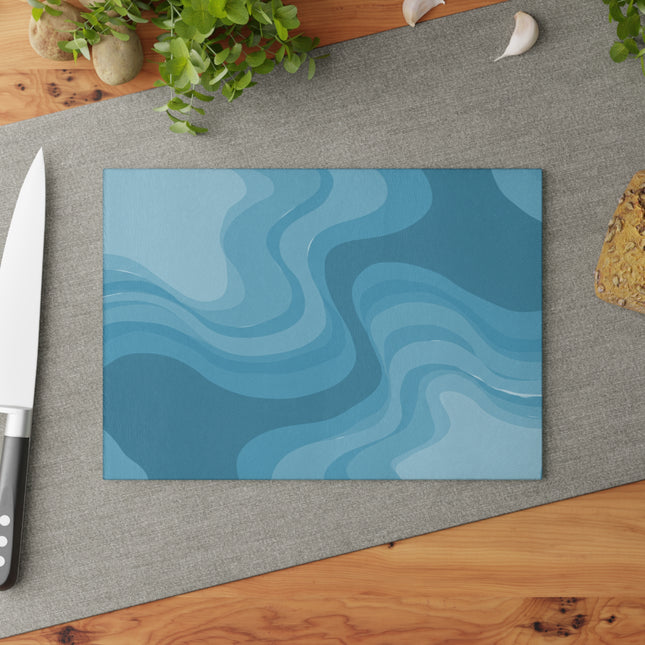 Sky Blue Wavey 8" x 11" Glass Cutting Board