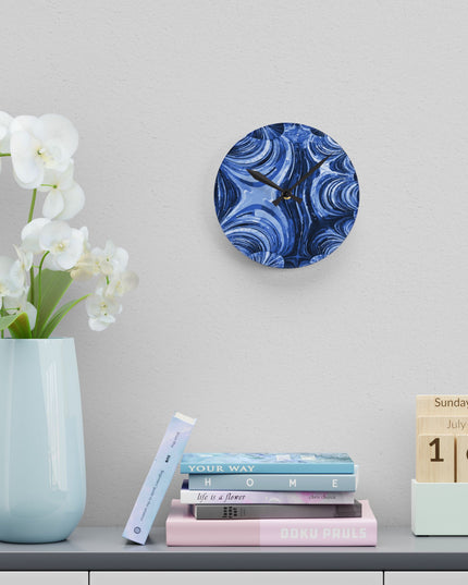 Uzi Spiral Deep Blue Acrylic Round Wall Clock, 8" x 8"