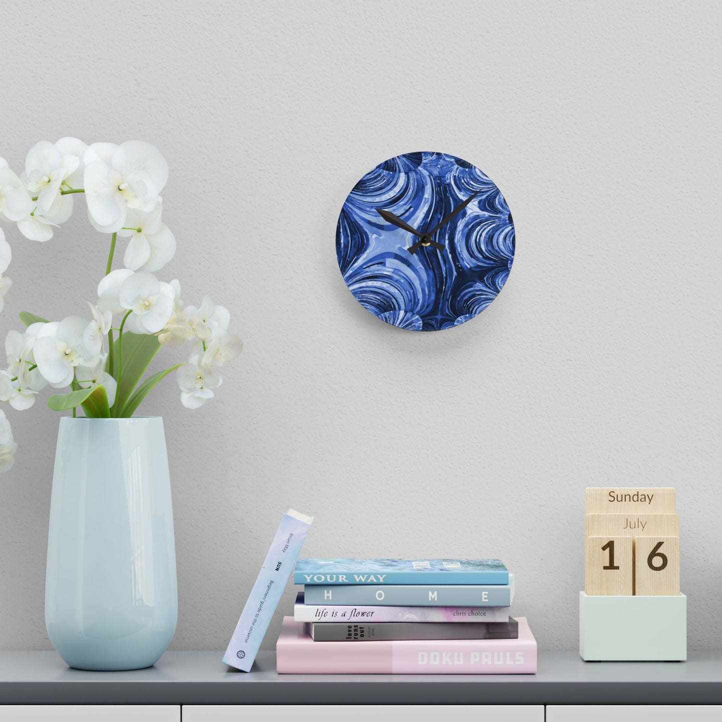 Uzi Spiral Deep Blue Acrylic Round Wall Clock, 8" x 8"