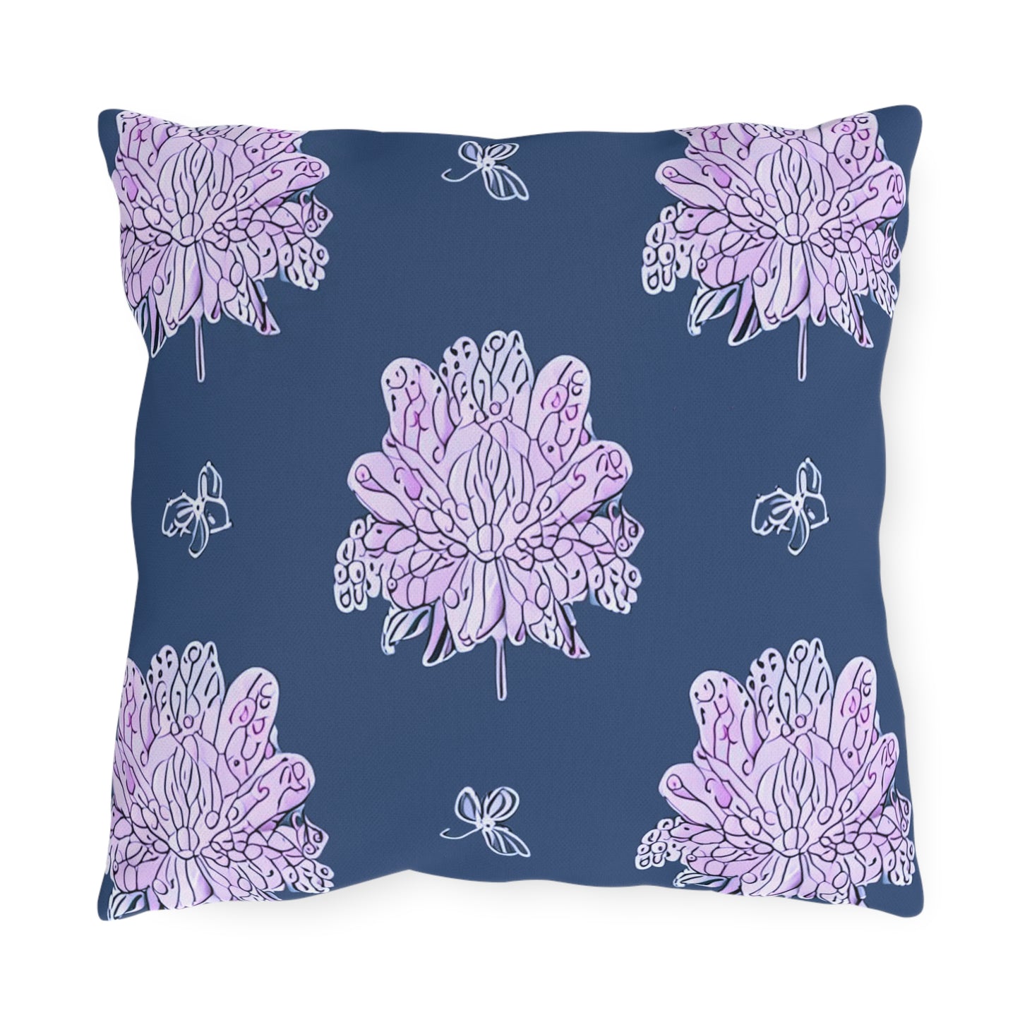 Purple White Floral Butterflies 16" x 16" Outdoor Pillow