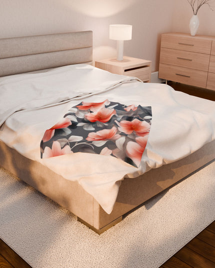 Red Blossom Floral Bunch Velveteen Plush Blanket, 30" x 40"