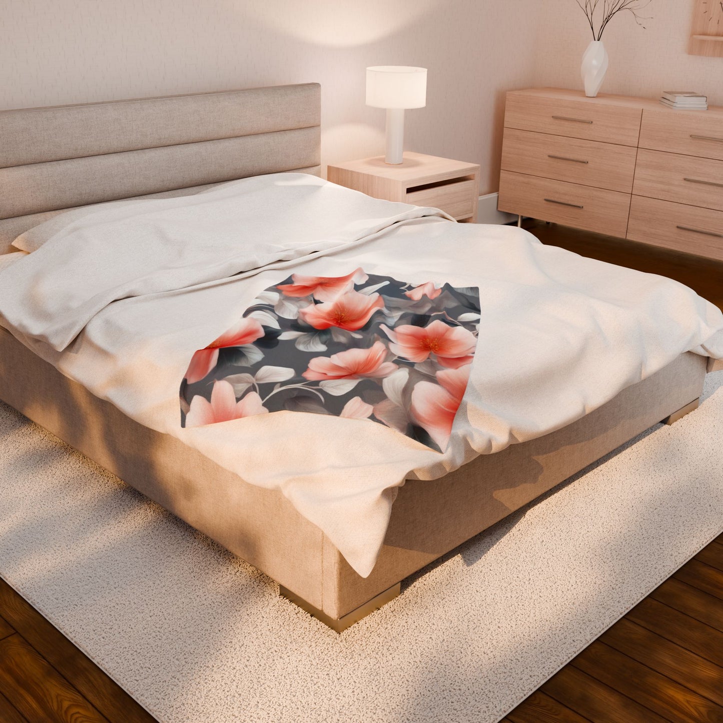 Red Blossom Floral Bunch Velveteen Plush Blanket, 30" x 40"