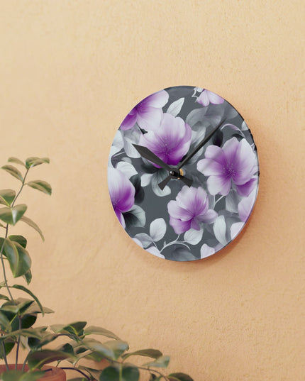 Purple Blossom Floral Bunch Acrylic Round Wall Clock, 8" x 8"