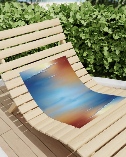 Blue Sea Red Orange Fog Beach Towel, 18" x 27"
