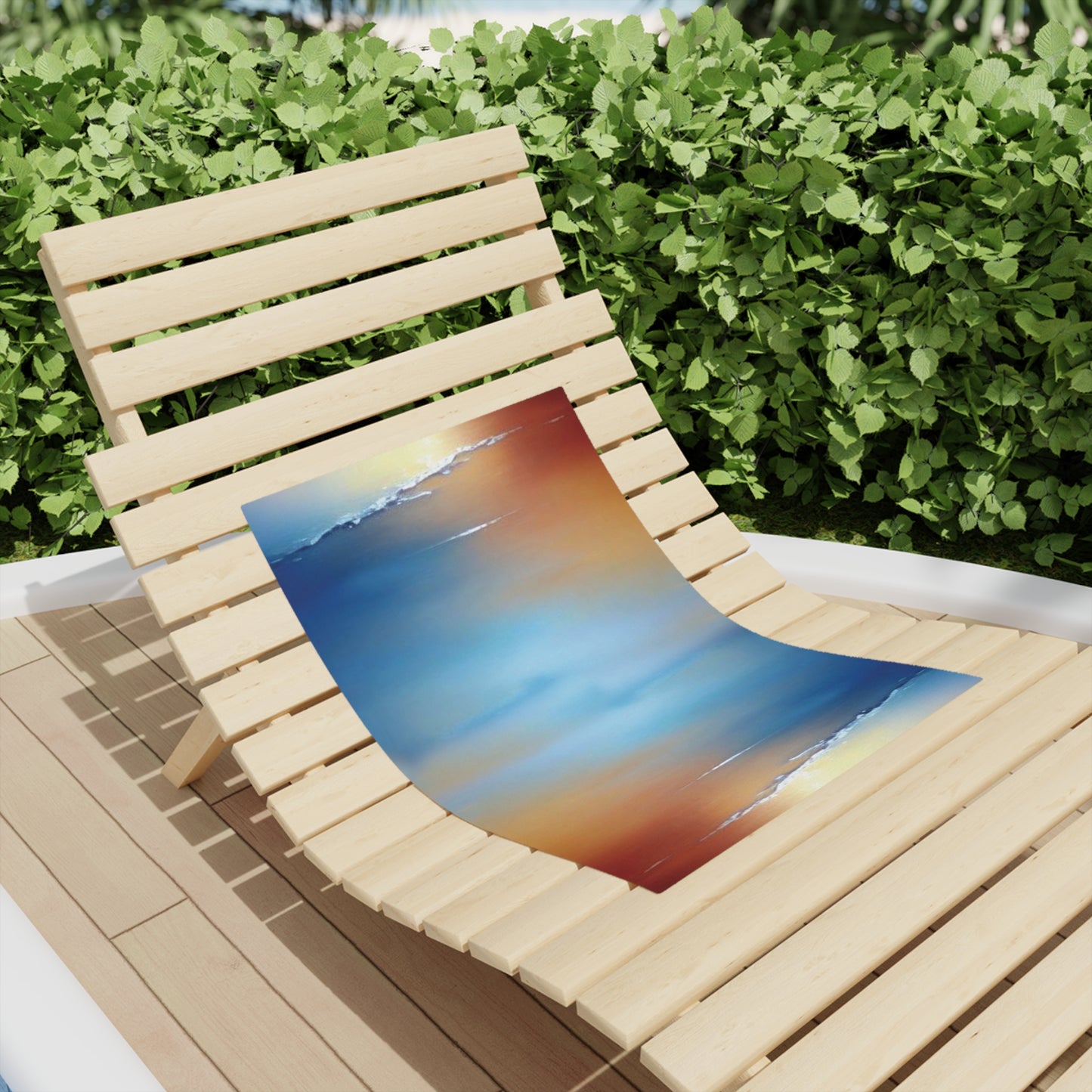Blue Sea Red Orange Fog Beach Towel, 18" x 27"