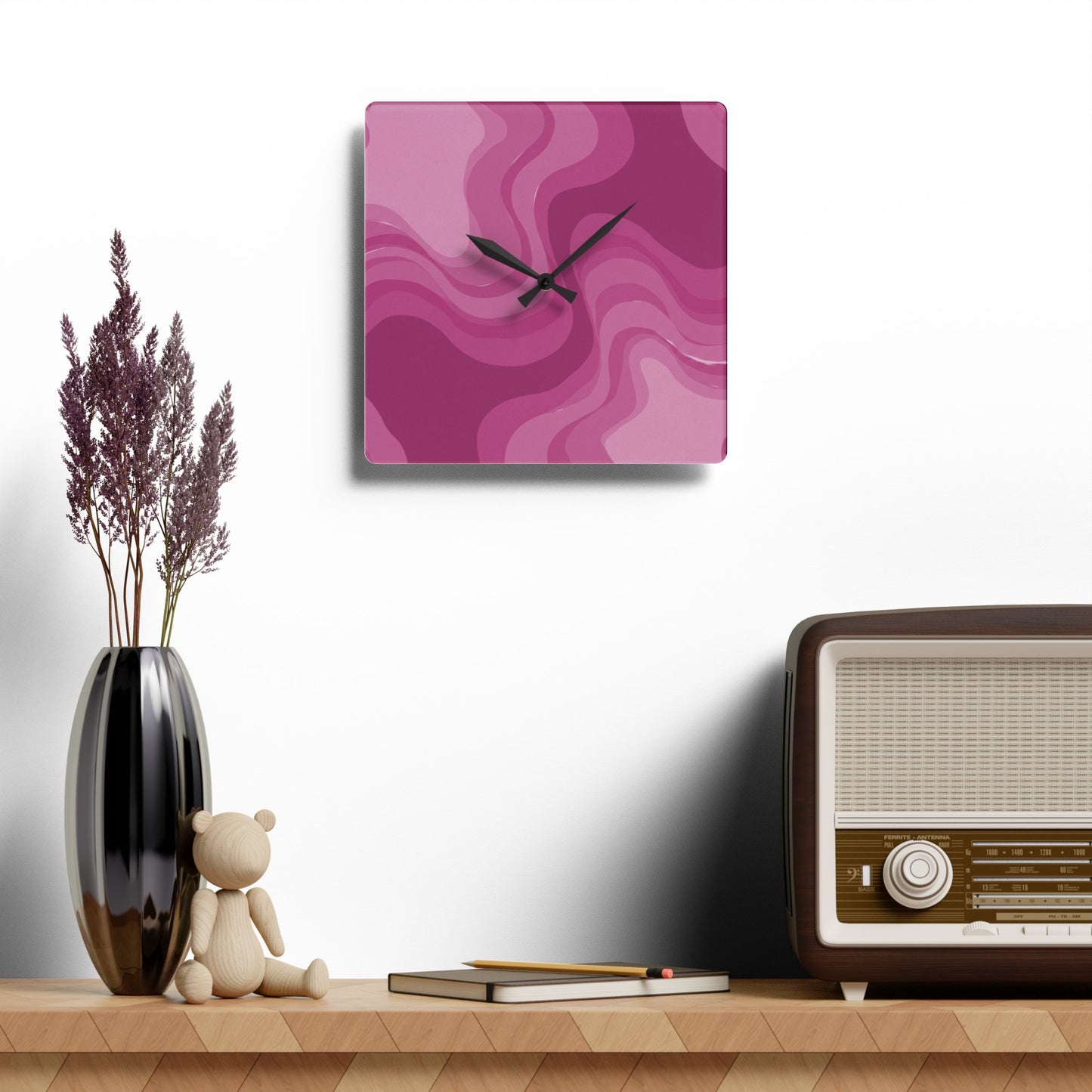 PInky Mauve Wavey 10.75" x 10.75" Round or Square Acrylic Wall Clock