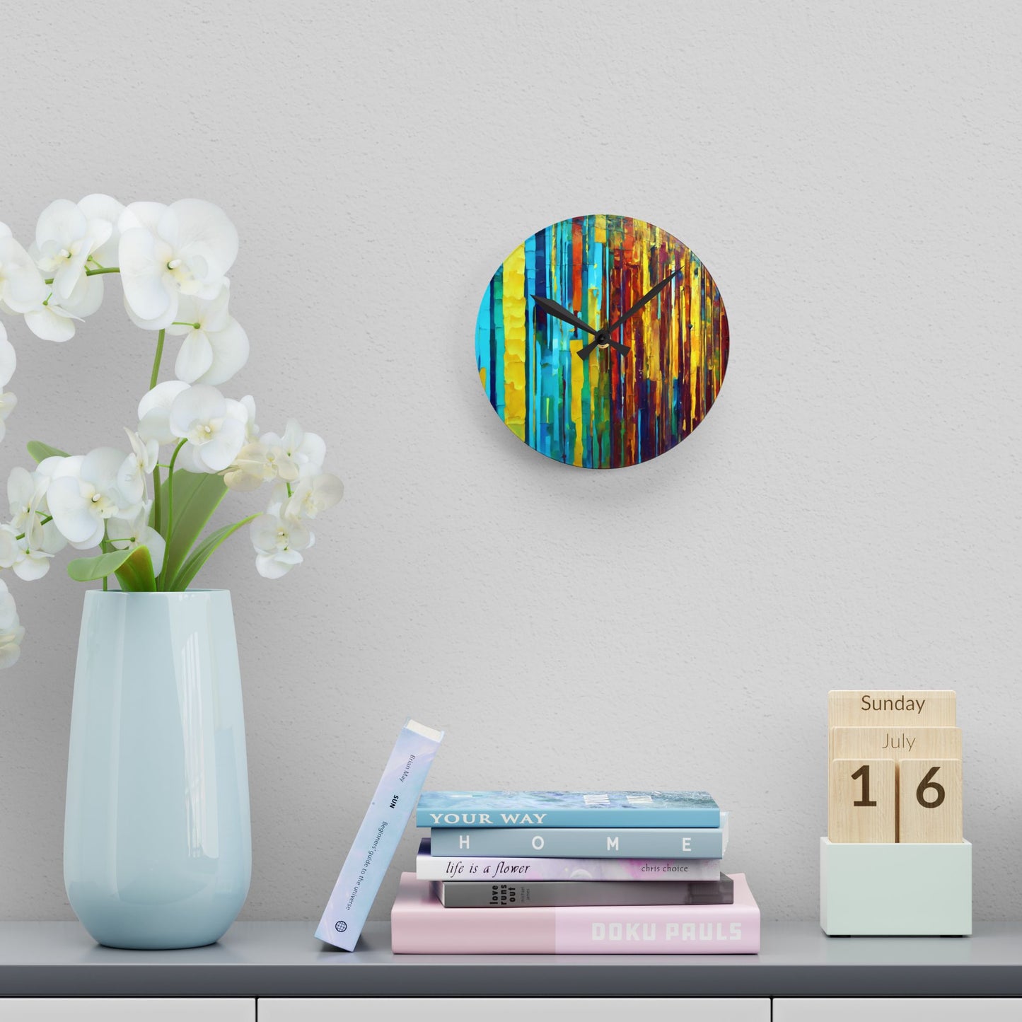 Striped Alpha Acrylic Round Wall Clock, 8" x 8"