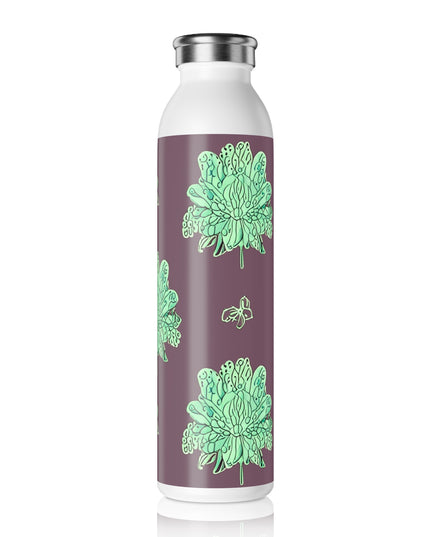 Mint Green Floral Butterflies Slim Water Bottle, 20 oz White