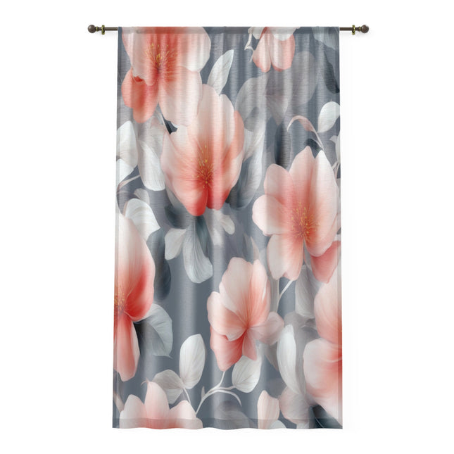 Red Blossom Floral Bunch Sheer Window Curtain, 50" x 84", partially transparent
