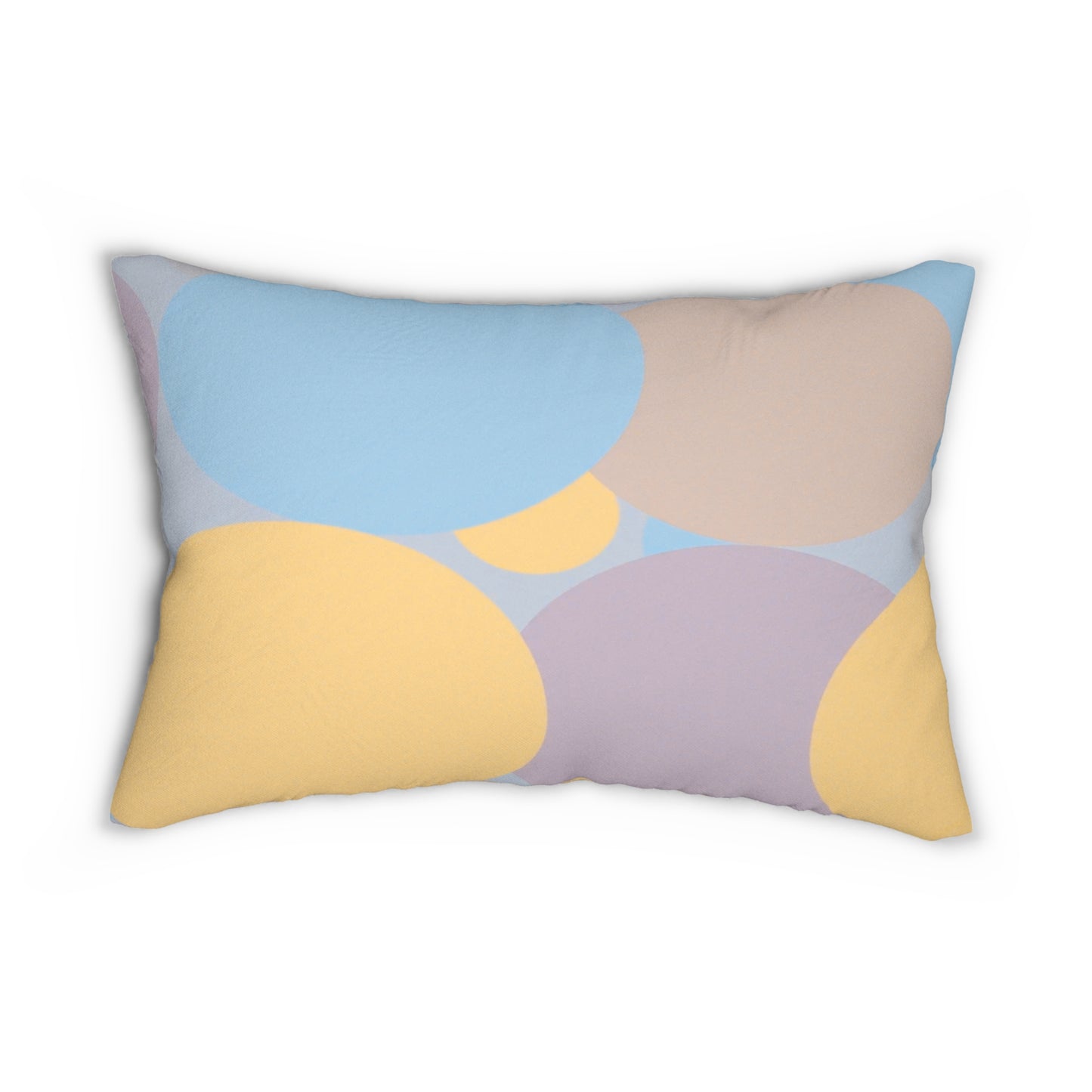 Pastel Baby Blue and Peach Patches Spun Polyester Lumbar Pillow, 20" x 14"