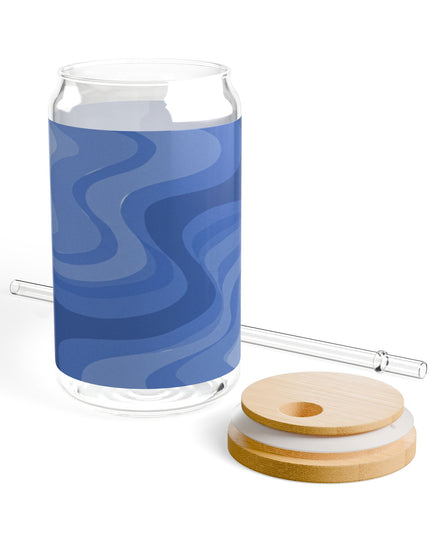 Deep Blue Wavey Sipper Glass, 16oz