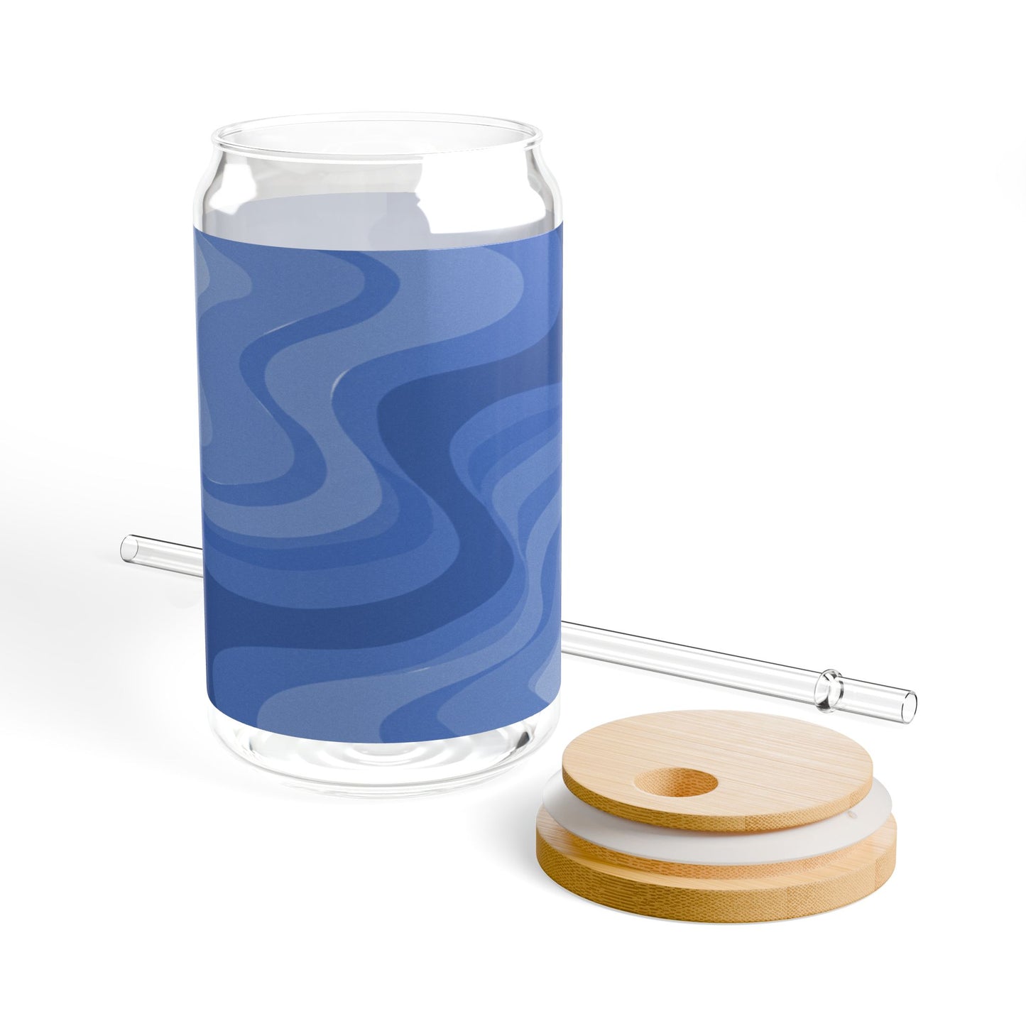Deep Blue Wavey Sipper Glass, 16oz