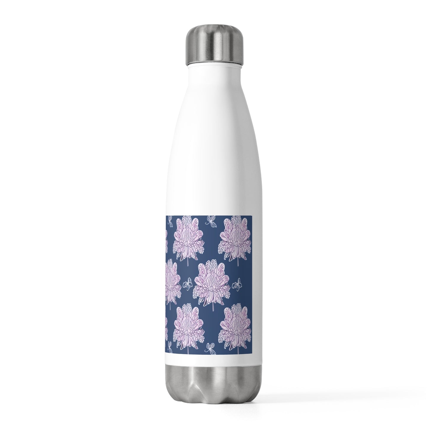 Purple White Floral Butterflies 20oz Insulated Water Bottle