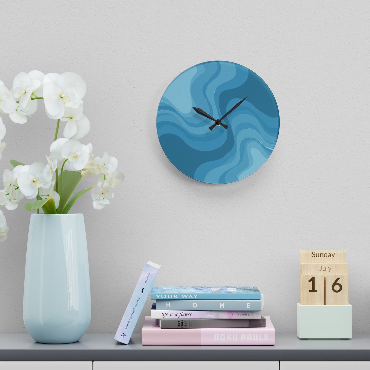 Sky Blue Wavey 10.75" x 10.75" Round or Square Acrylic Wall Clock