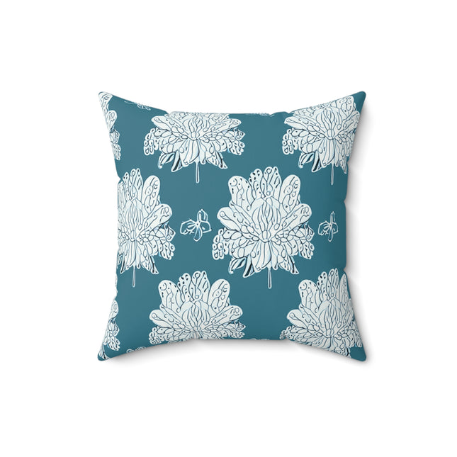 Tif Green White Floral Butterflies 16" x 16" Faux Suede Square Pillow