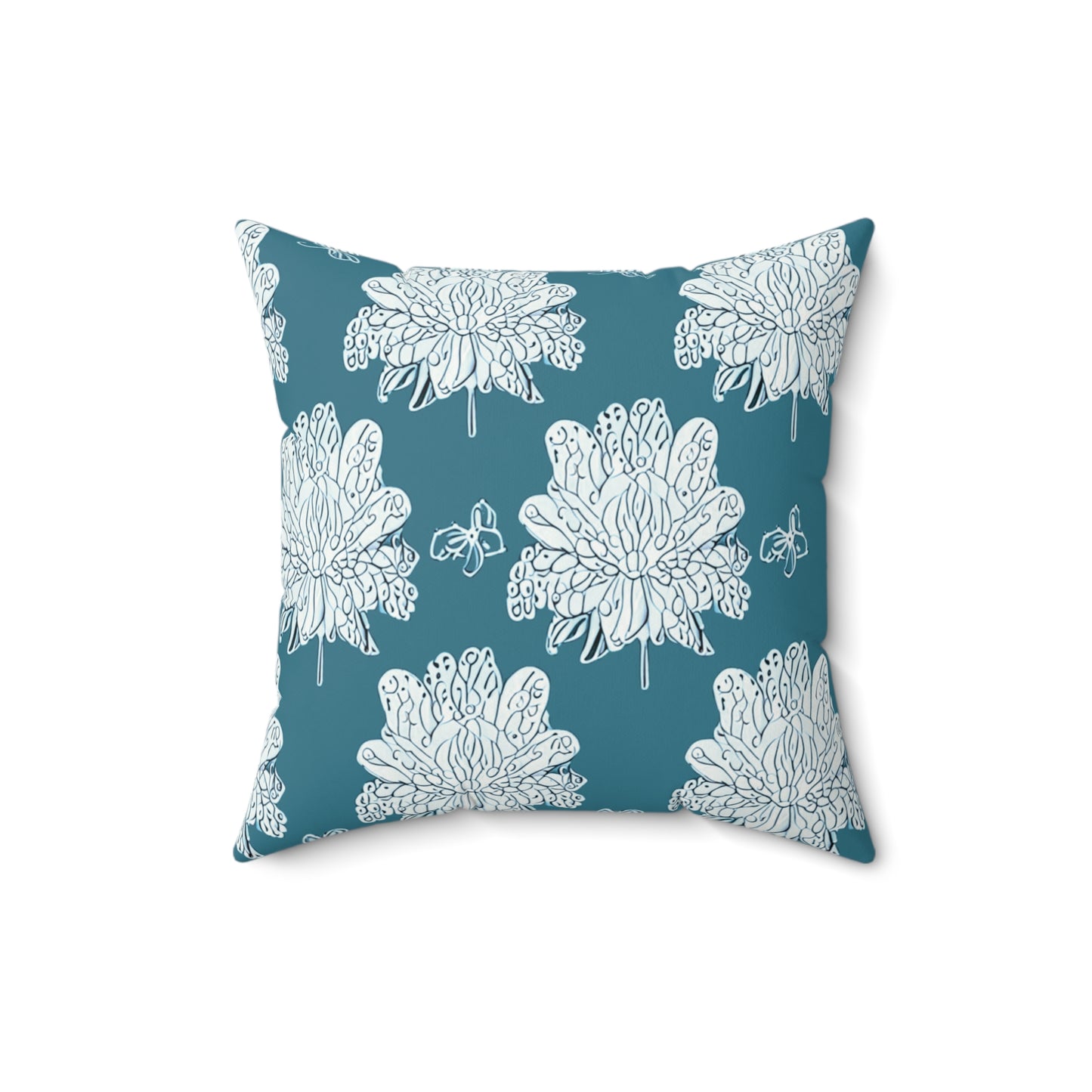 Tif Green White Floral Butterflies 16" x 16" Faux Suede Square Pillow