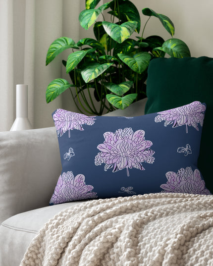 Purple White Floral Butterflies Spun Polyester Lumbar Pillow, 20" x 14"