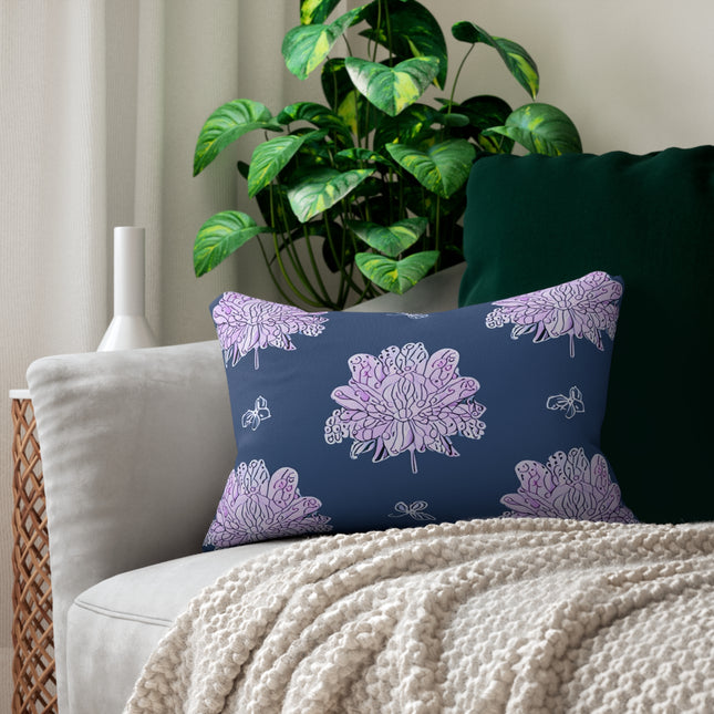 Purple White Floral Butterflies Spun Polyester Lumbar Pillow, 20" x 14"