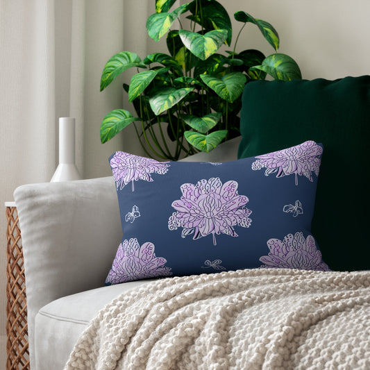 Purple White Floral Butterflies Spun Polyester Lumbar Pillow, 20" x 14"