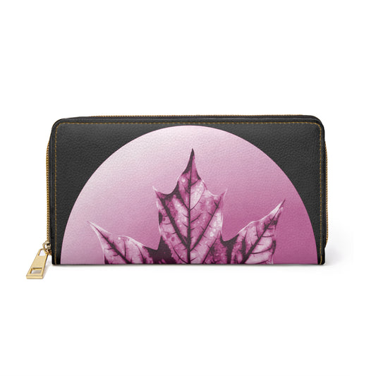 Magenta Maple Leaf Elegant Abstract Zipper Wallet - Stylish & Functional Accessory for Everyday Use