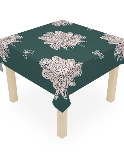 Soft White Floral Butterflies Tablecloth, 55" x 55"