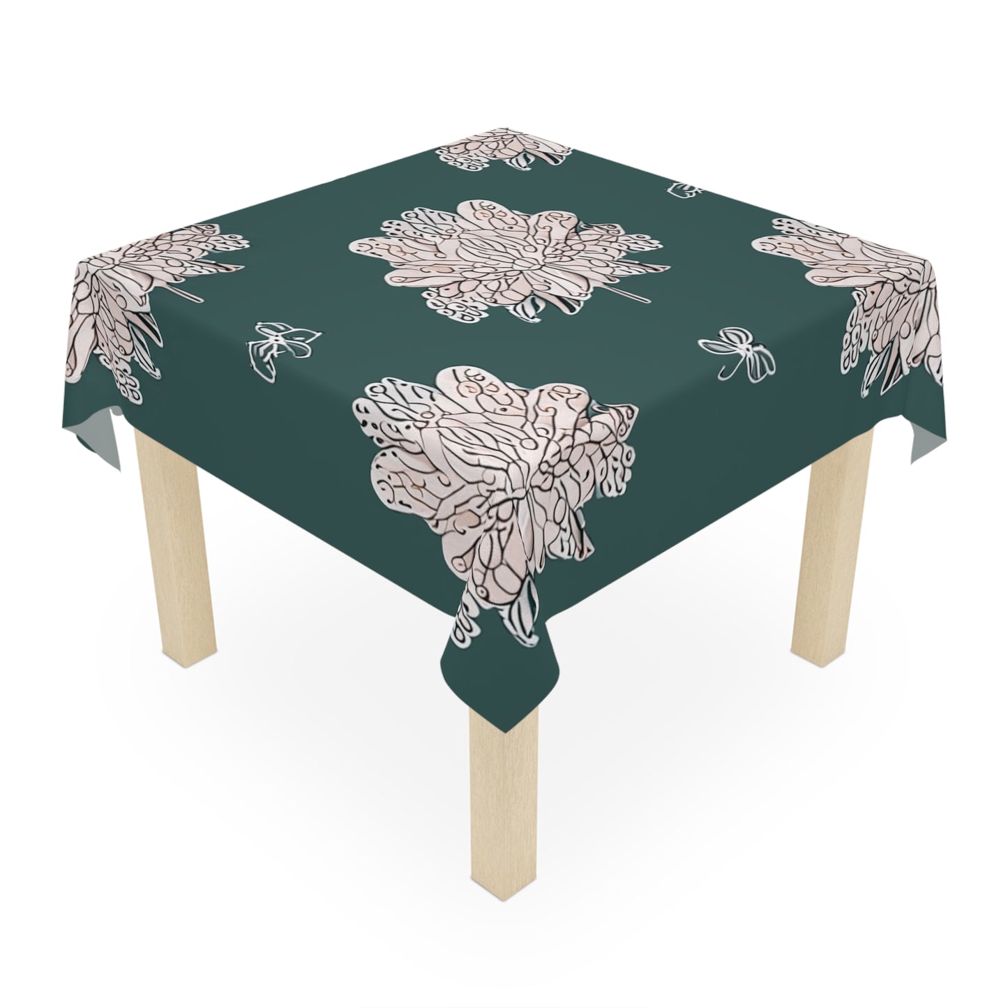 Soft White Floral Butterflies Tablecloth, 55" x 55"
