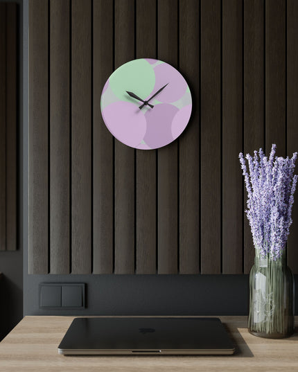 Pastel Lavender Purple and Soft Green Patches Acrylic Wall Clock, Round or Square, 10.75" x 10.75"