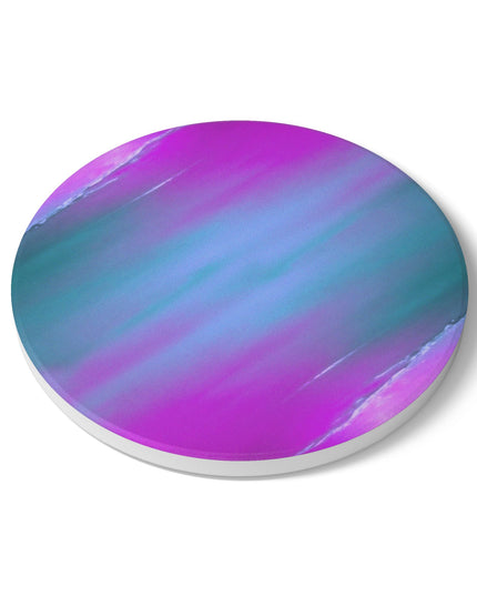 Dark Blue Green Sea Purple Fog 4" x 4" Round Ceramic Coaster