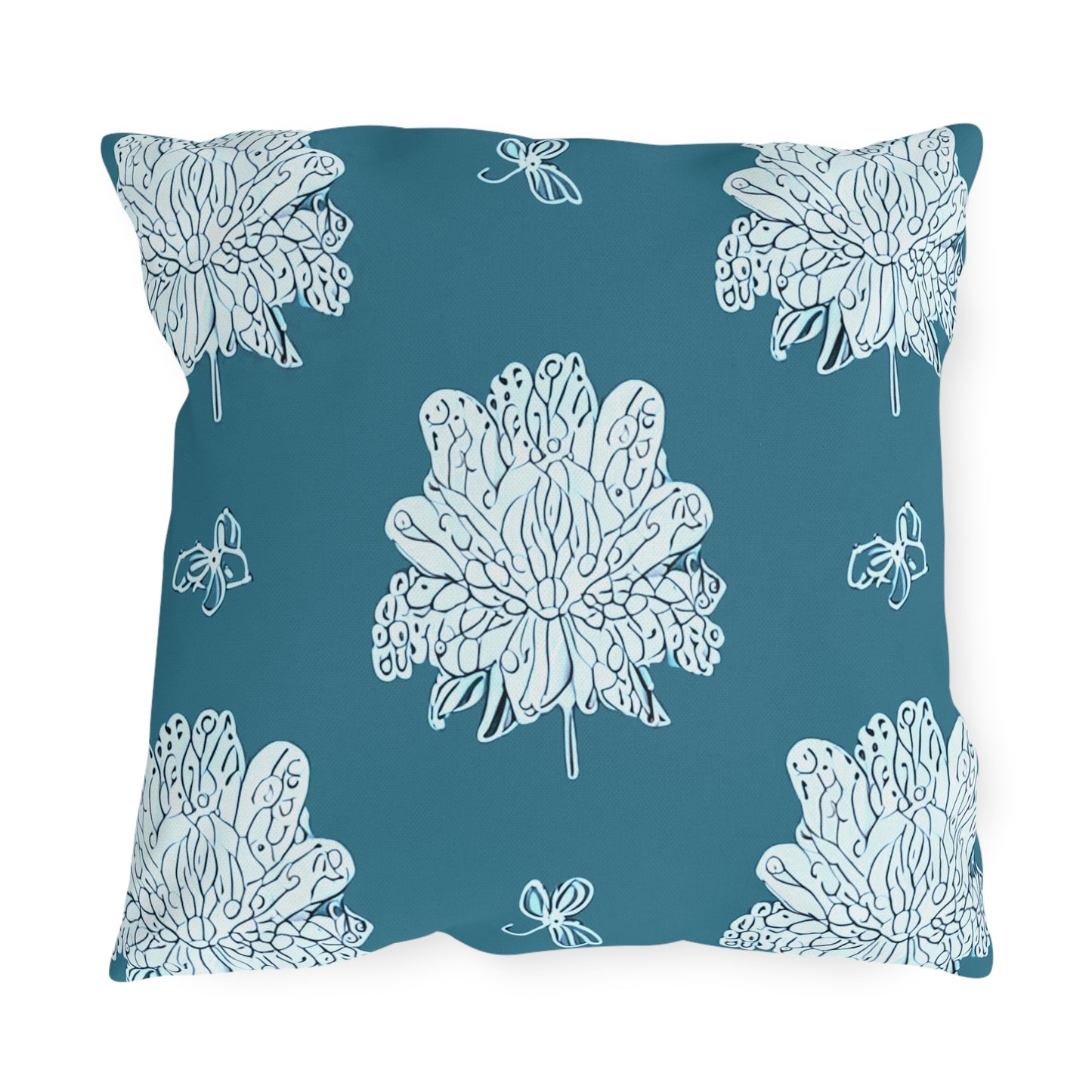 Tif Green White Floral Butterflies 18" x 18" Outdoor Pillows