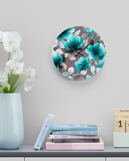 Tif Green Gray Floral Bunch Acrylic Wall Clock, Round or Square, 10.75" x 10.75"