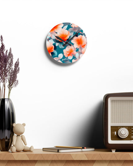 Orange Blossom Floral Bunch Acrylic Round Wall Clock, 8" x 8"