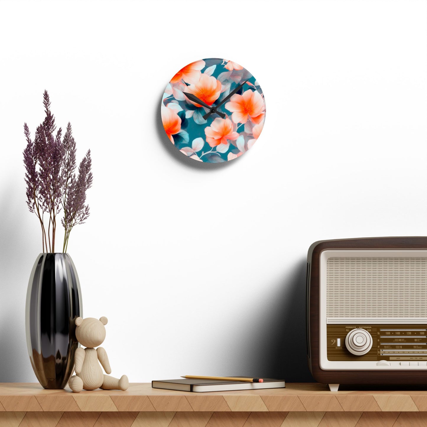 Orange Blossom Floral Bunch Acrylic Round Wall Clock, 8" x 8"