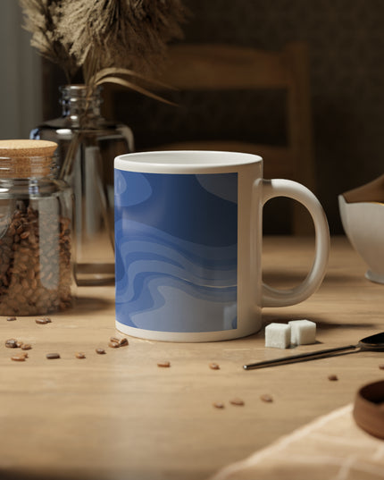 Deep Blue Wavey 20 oz White Glossy Jumbo Mug