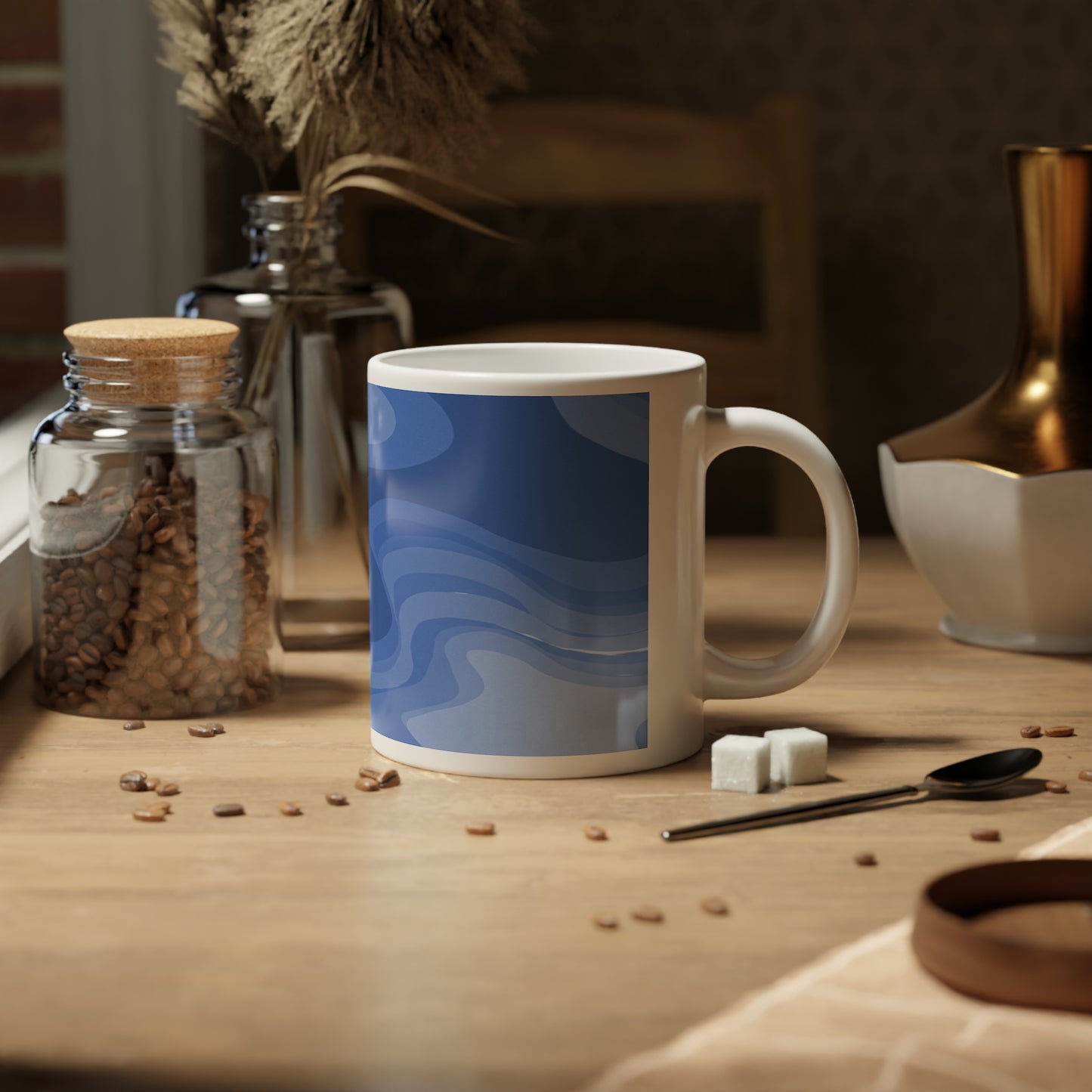 Deep Blue Wavey 20 oz White Glossy Jumbo Mug