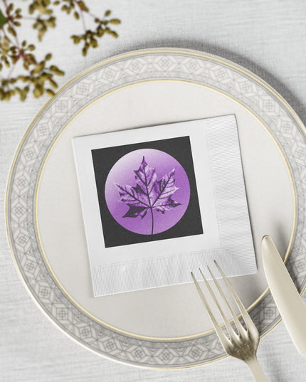 Purple Maple Leaf White Coined Napkins, 4.8" x 4.8"