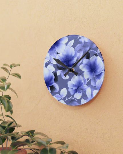 Indigo Blossom Floral Bunch Acrylic Round Wall Clock, 8" x 8"