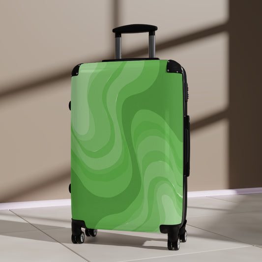 Greenie Meanie Wavey Medium Suitcase with built in lock, 4 double-wheels, telescopic handle, and ABS back hard-shell