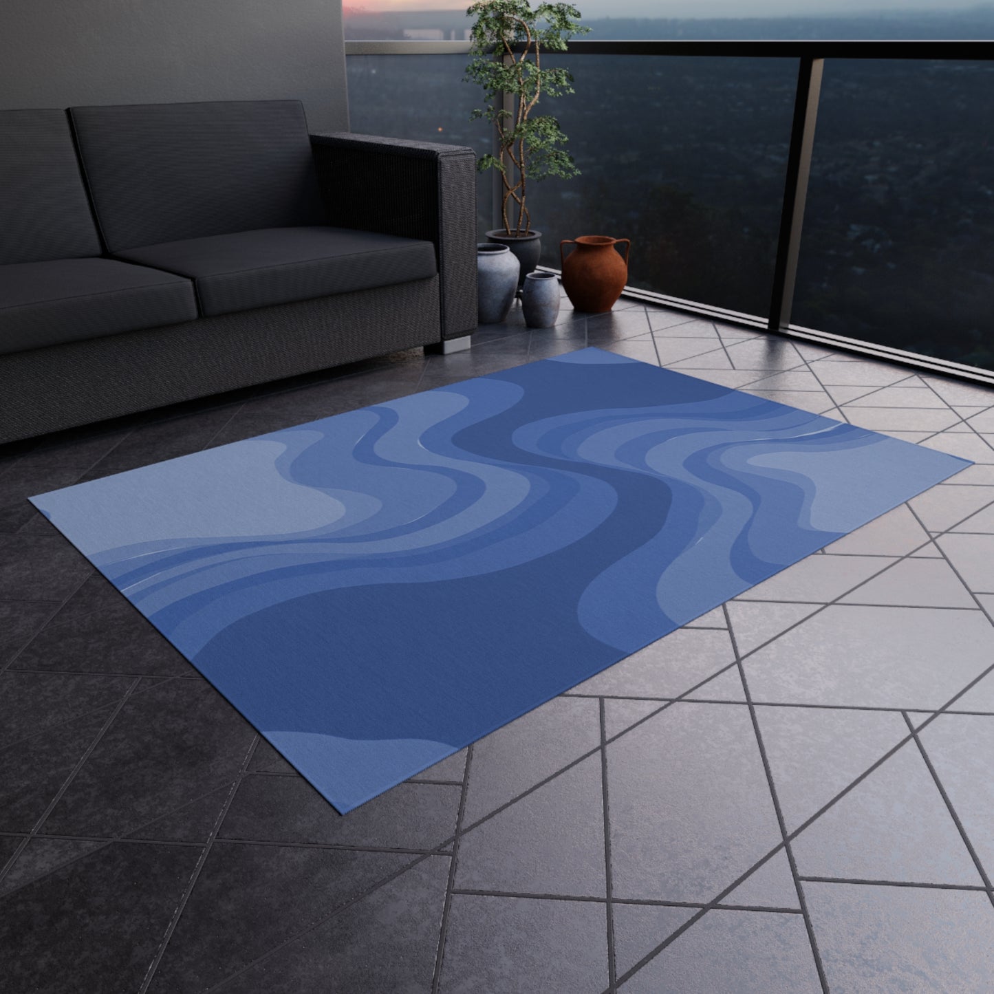 Deep Blue Wavey 60" x 84" Outdoor Rug