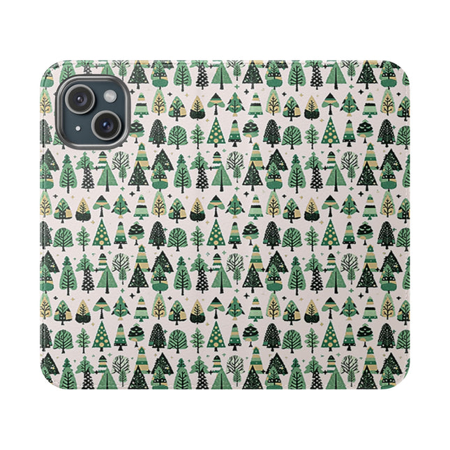 Mini Vintage Green Trees Flip Cases, Iphone 15