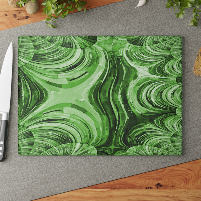 Uzi Spiral Mint Pastel 11" x 15" Glass Cutting Board
