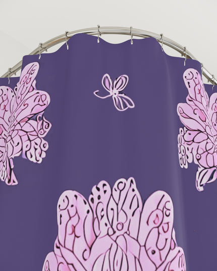 Magenta Floral Butterflies Shower Curtain, 71" x 74"