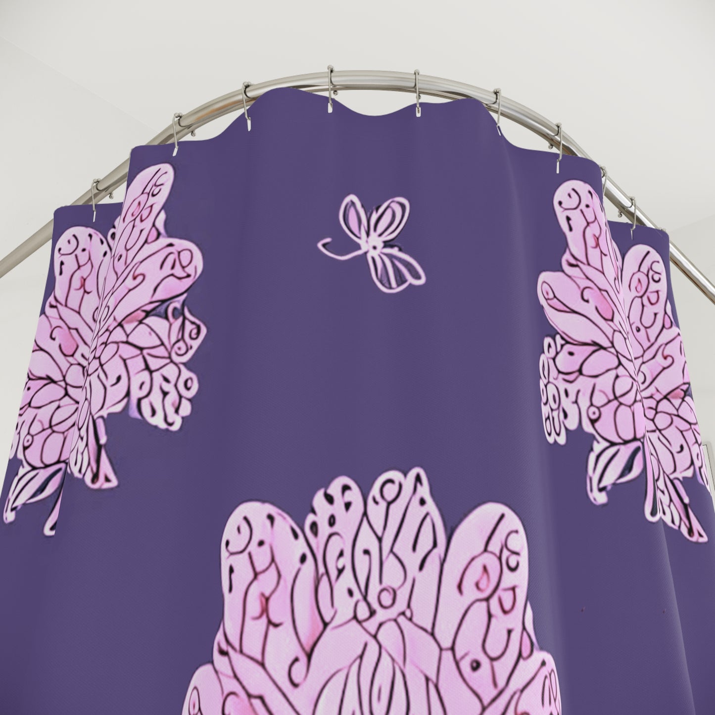 Magenta Floral Butterflies Shower Curtain, 71" x 74"