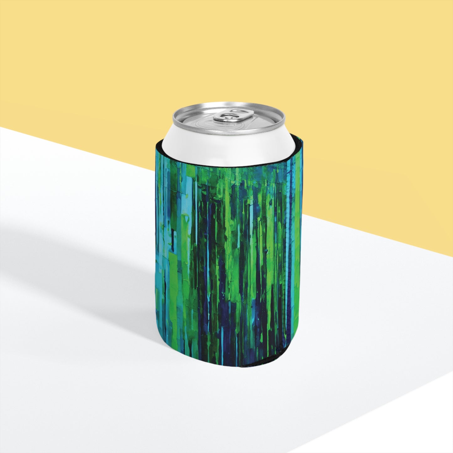 Striped Blue Green 12 oz Can Cooler Sleeve