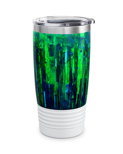 Striped Blue Green Ringneck Tumbler, 20oz in white