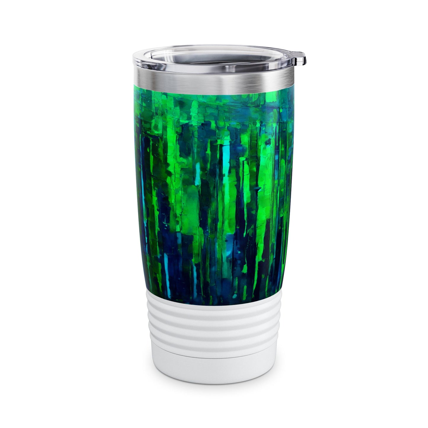 Striped Blue Green Ringneck Tumbler, 20oz in white, steel and black