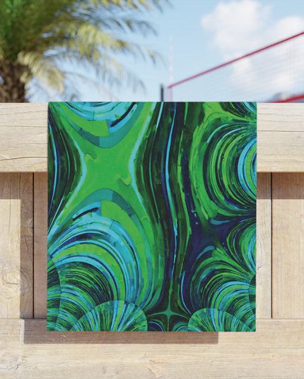 Uzi Spiral Blue Green Beach Towel, 18" x 27"