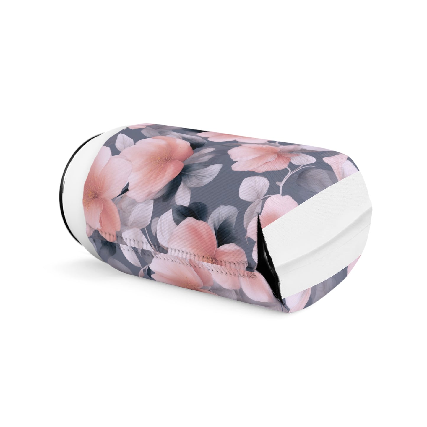 Peach and Blue Gray Floral Bunch 12 oz Can Cooler Sleeve