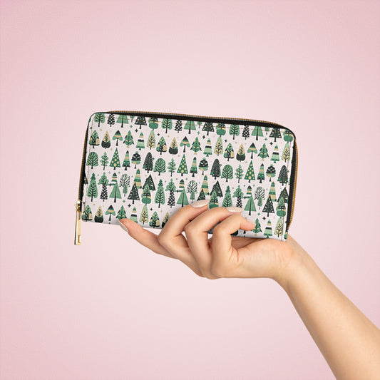 Mini Vintage Green Trees Elegant Abstract Zipper Wallet - Stylish & Functional Accessory for Everyday Use