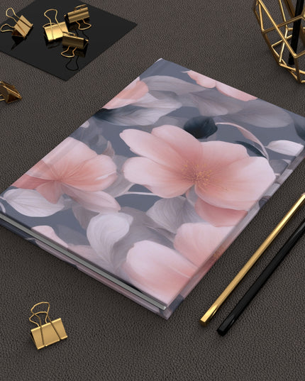 Peach and Blue Gray Floral Bunch Hardcover Journal Matte with 150 lined pages, 5.75" x 8"