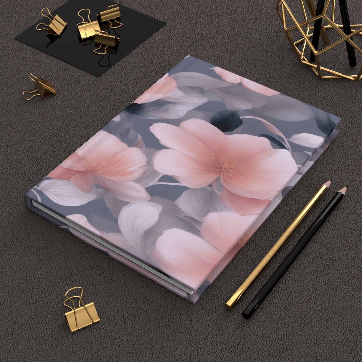 Peach and Blue Gray Floral Bunch Hardcover Journal Matte with 150 lined pages, 5.75" x 8"